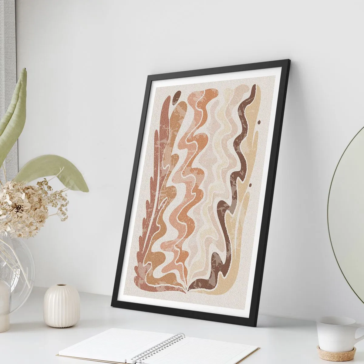 Póster en marco negro - Una composición abstracta en tonos cálidos de beige. - 50x70cm - Buena energía - buenas emociones - Decoración de pared moderna para salón y dormitorio ARTTOR