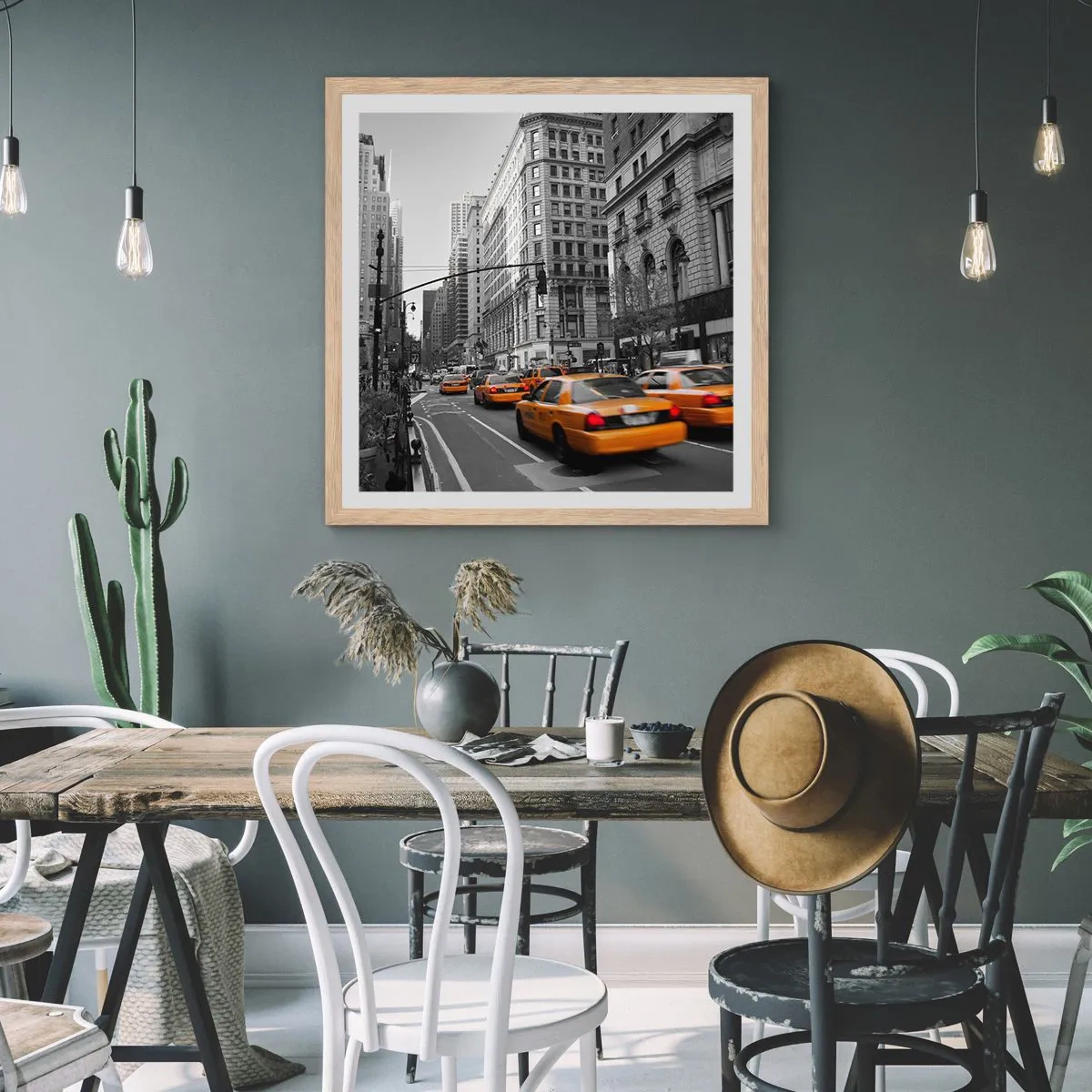 Póster en marco roble claro - Los soles de la gran ciudad - 60x60 cm