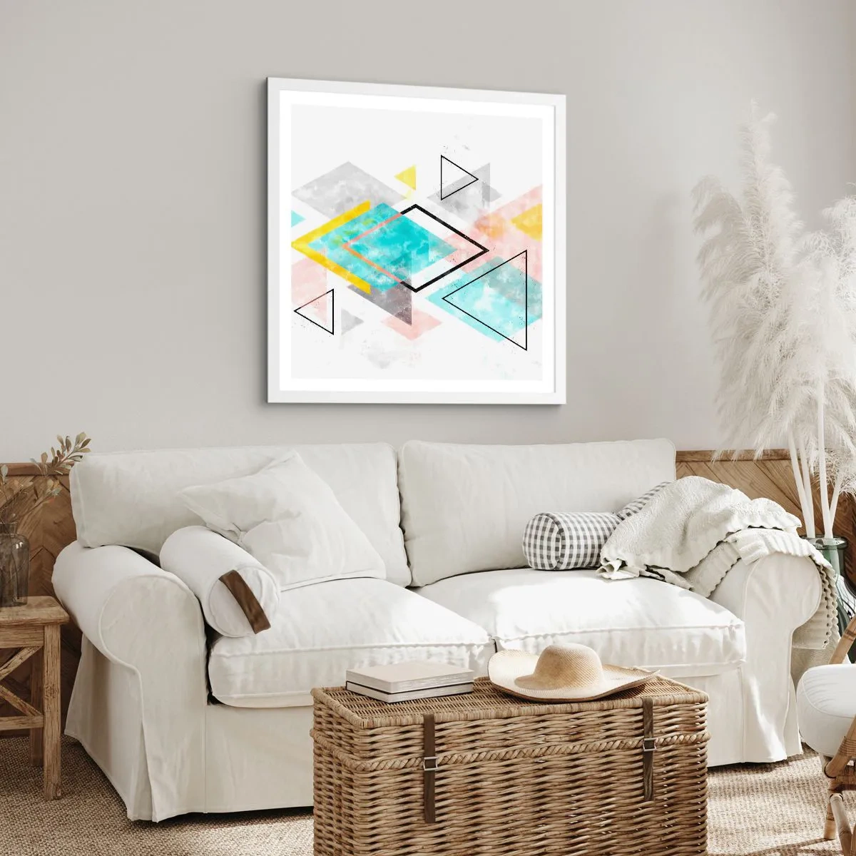Póster en marco blanco - Un juego geométrico - 30x30 cm
