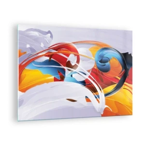 Cuadro sobre vidrio - Impresiones sobre Vidrio - Una composición abstracta de formas y líneas coloridas. - 70x50cm - Danza de los elementos - Decoración de pared moderna para salón y dormitorio ARTTOR