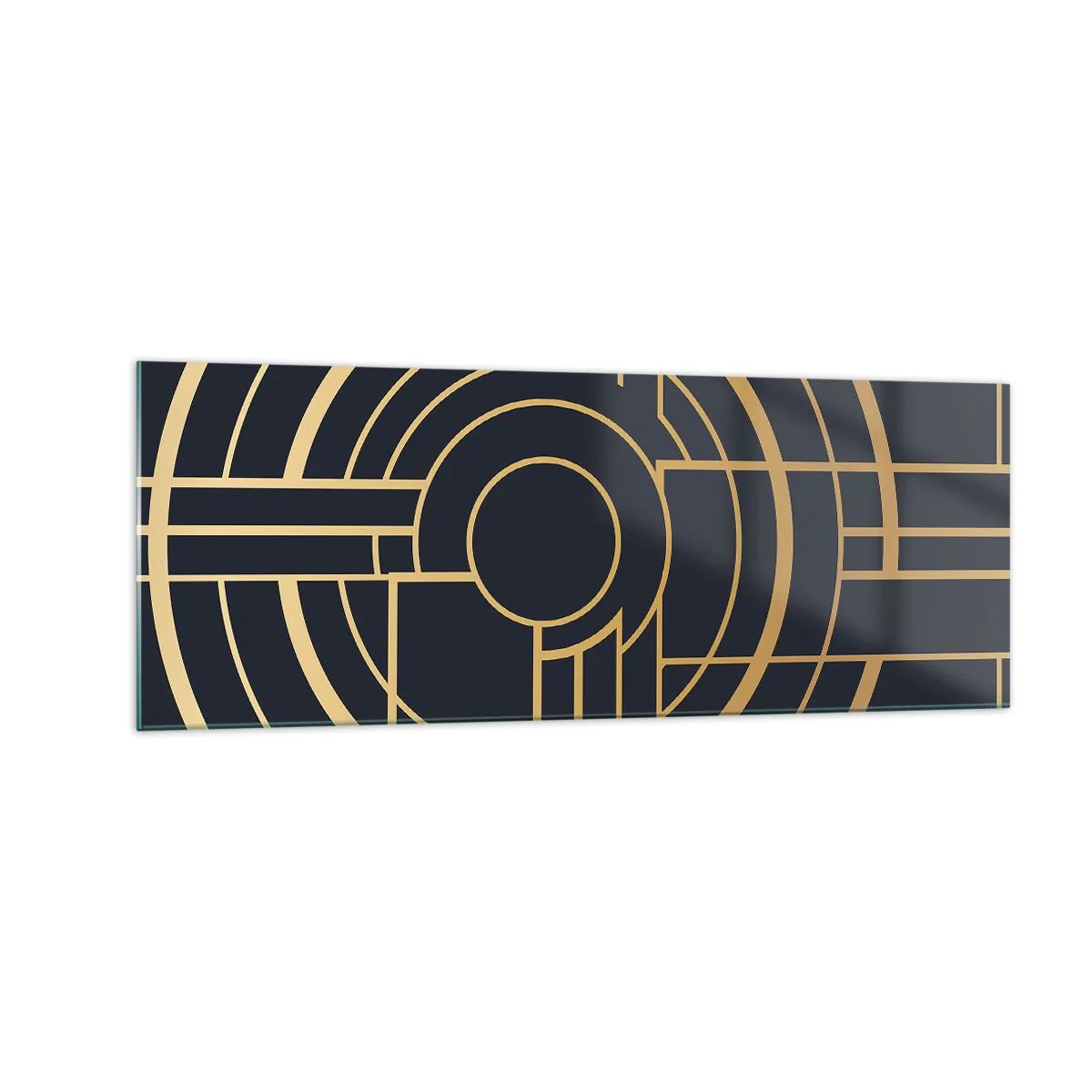 Cuadro sobre vidrio - Impresiones sobre Vidrio - Patrón geométrico con líneas doradas. - 140x50cm - Giro de los elementos - Decoración de pared moderna para salón y dormitorio ARTTOR