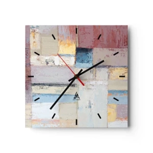 Reloj de pared - Reloj de vidrio - Composición geométrica en colores pastel - 30x30cm - La tranquilidad de la geometría - Decoración de pared moderna para salón y dormitorio ARTTOR