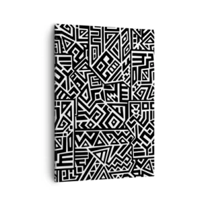 Cuadro sobre lienzo - Impresión de Imagen - Patrones geométricos en blanco y negro inspirados en la cultura precolombina. - 50x70cm - Composición precolombina - Decoración de pared moderna para salón y dormitorio ARTTOR