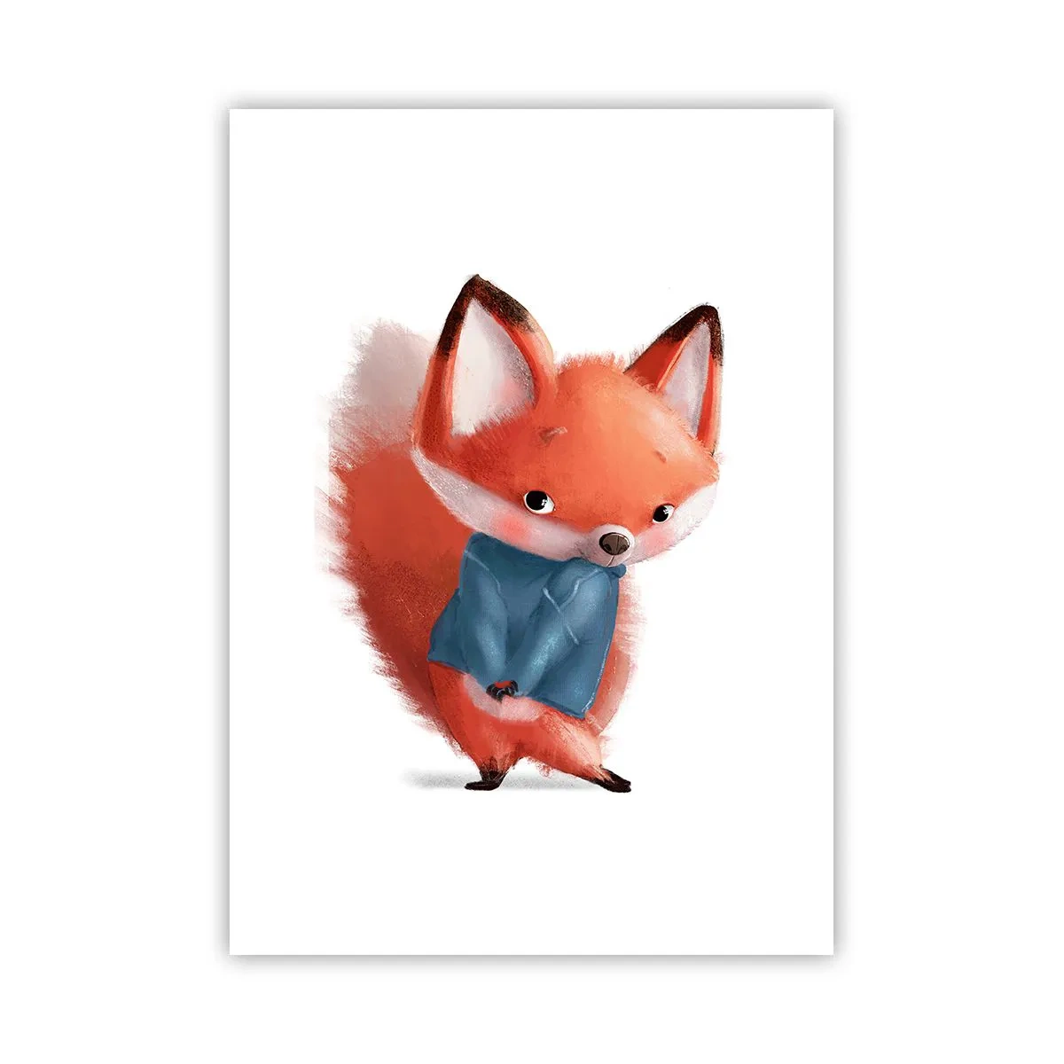 Póster - Un encantador zorro rojo con un suéter azul. - 50x70cm - ¿Me veo bien con esto? - Decoración de pared moderna para salón y dormitorio ARTTOR