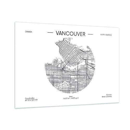 Cuadro sobre vidrio - Impresiones sobre Vidrio - Mapa callejero en blanco y negro de Vancouver - 100x70cm - Anatomía de Vancouver - Decoración de pared moderna para salón y dormitorio ARTTOR