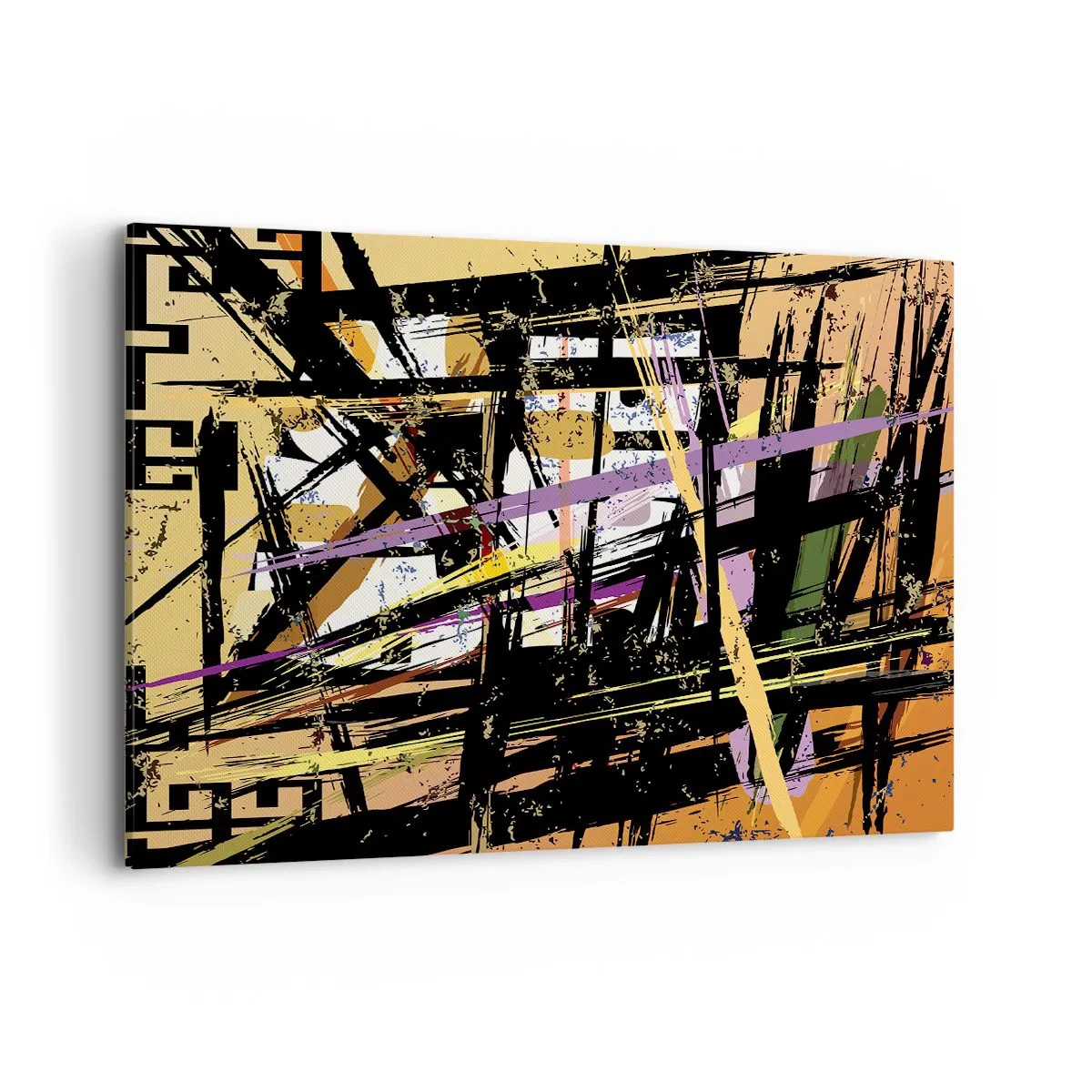 Cuadro sobre lienzo - Impresión de Imagen - Líneas y formas abstractas sobre un fondo beige - 100x70cm - Corte afilado - Decoración de pared moderna para salón y dormitorio ARTTOR
