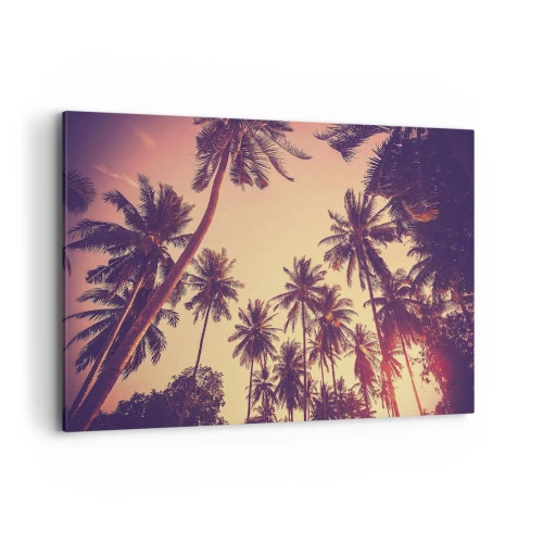 Cuadro sobre lienzo - Impresión de Imagen - Palmeras contra el cielo con cálidos colores del atardecer. - 120x80cm - Variante tropical - Decoración de pared moderna para salón y dormitorio ARTTOR
