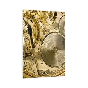 Cuadro sobre vidrio - Impresiones sobre Vidrio - Mecanismo de reloj con engranajes y detalles visibles. - 70x100cm - Siga el ritmo de los tiempos - Decoración de pared moderna para salón y dormitorio ARTTOR