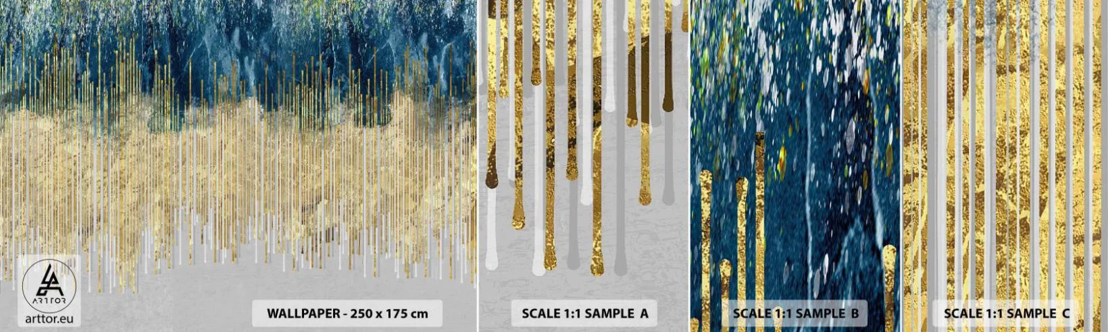 Muestra De Fotomural Standard Eco - Frontera de líneas doradas - Pedazo, Arte deco, Contemporáneo - 100x30 cm