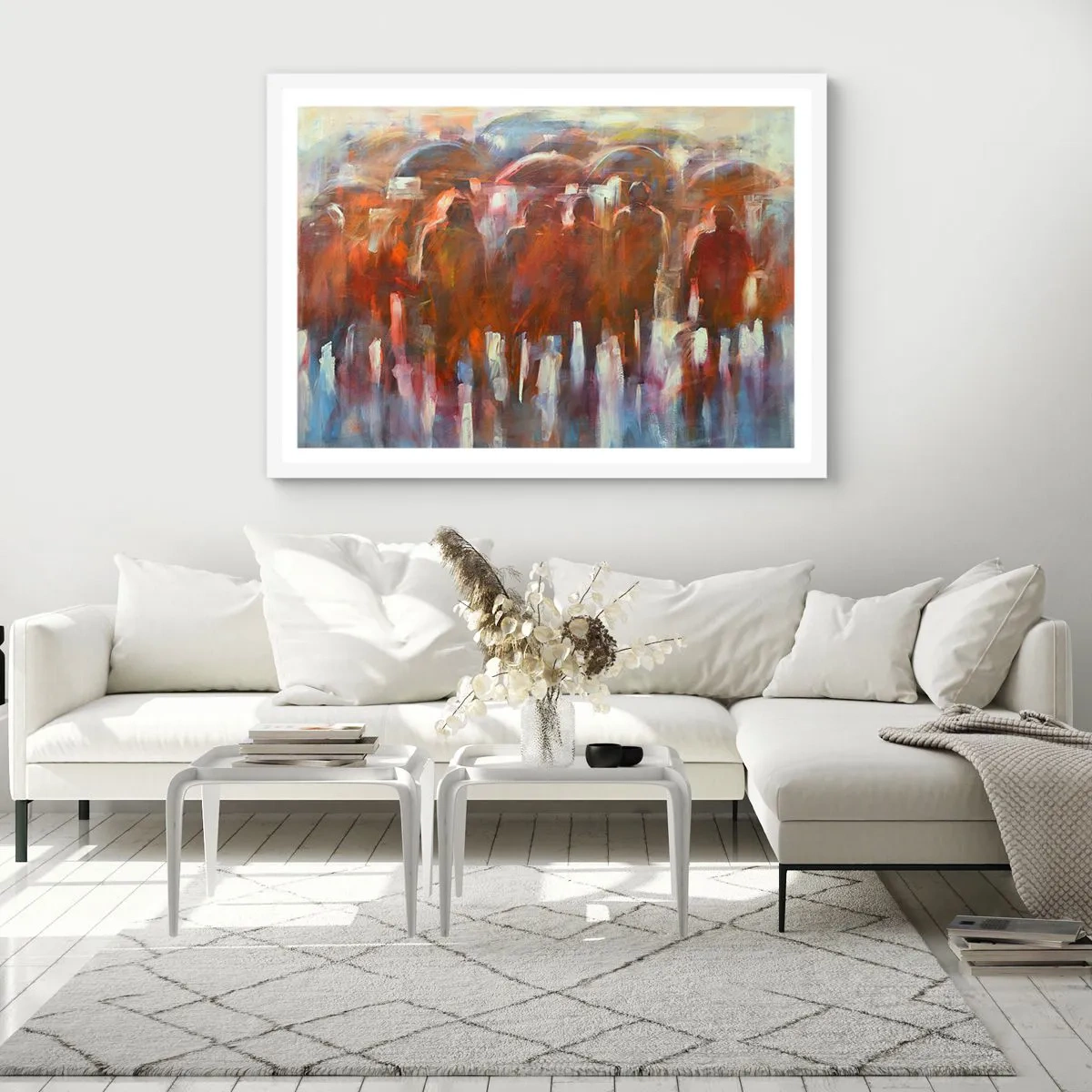 Póster en marco blanco - Iguales entre la niebla - 100x70 cm