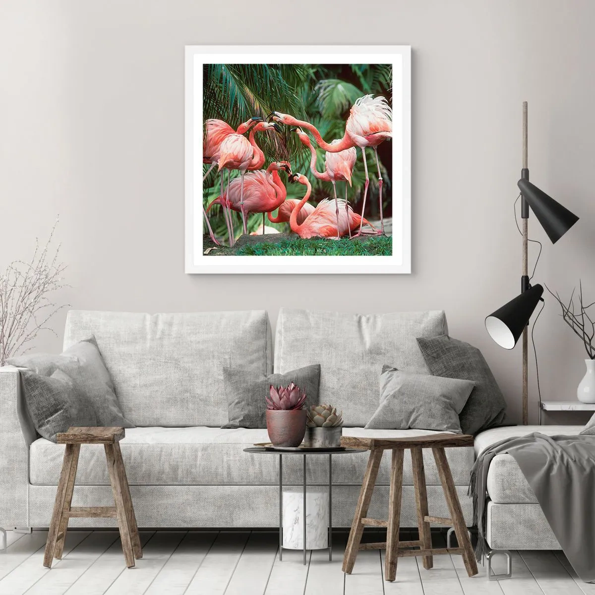 Póster en marco blanco - Cotilleos de la tarde - 30x30 cm