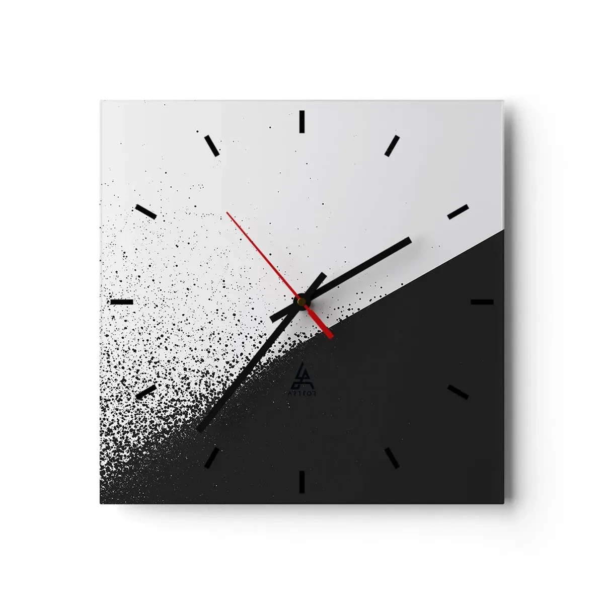 Reloj de pared - Reloj de vidrio - Abstracción minimalista en blanco y negro con puntos dispersos. - 30x30cm - Cada vez más rápido, cada vez más alto - Decoración de pared moderna para salón y dormitorio ARTTOR