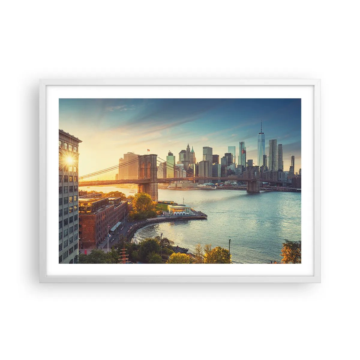 Póster en marco blanco - El amanecer de la gran ciudad - 70x50 cm