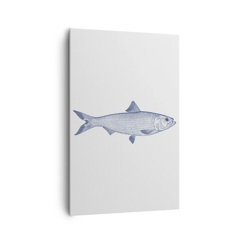 Cuadro sobre lienzo - Impresión de Imagen - Ilustración de un pez en tonos azules sobre un fondo claro. - 80x120cm - Saludos desde los mares del norte - Decoración de pared moderna para salón y dormitorio ARTTOR