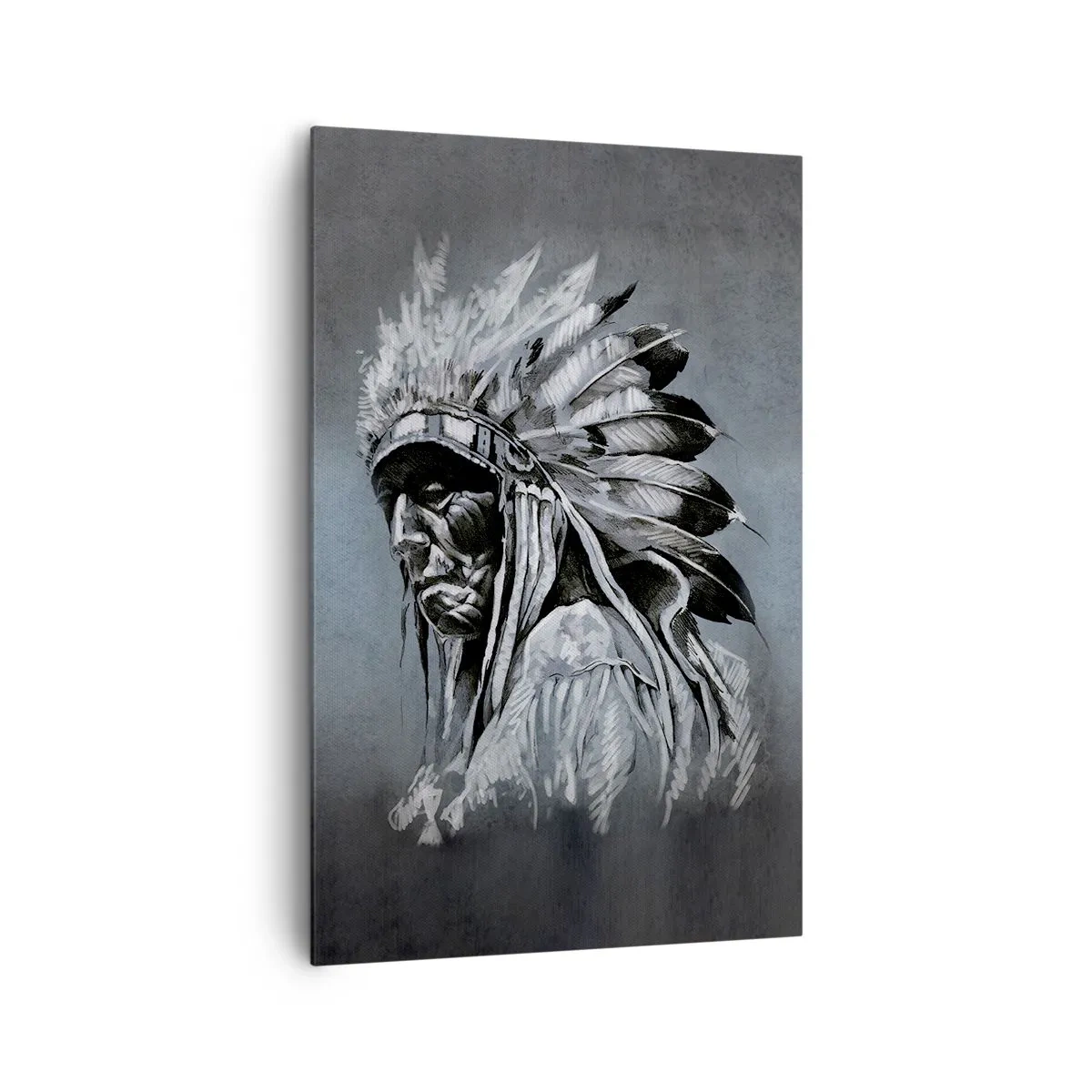 Cuadro sobre lienzo - Impresión de Imagen - Retrato de un jefe indio con un tocado tradicional - 80x120cm - Regreso a las raíces - Decoración de pared moderna para salón y dormitorio ARTTOR