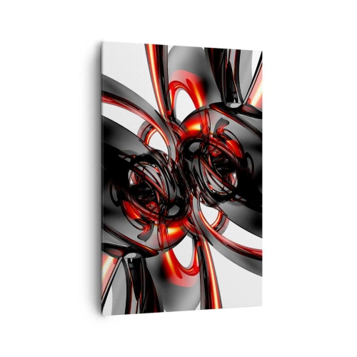 Cuadro sobre lienzo - Impresión de Imagen - Gráficos 3D abstractos con elementos negros y rojos - 80x120cm - Movimiento en grafito y rojo - Decoración de pared moderna para salón y dormitorio ARTTOR