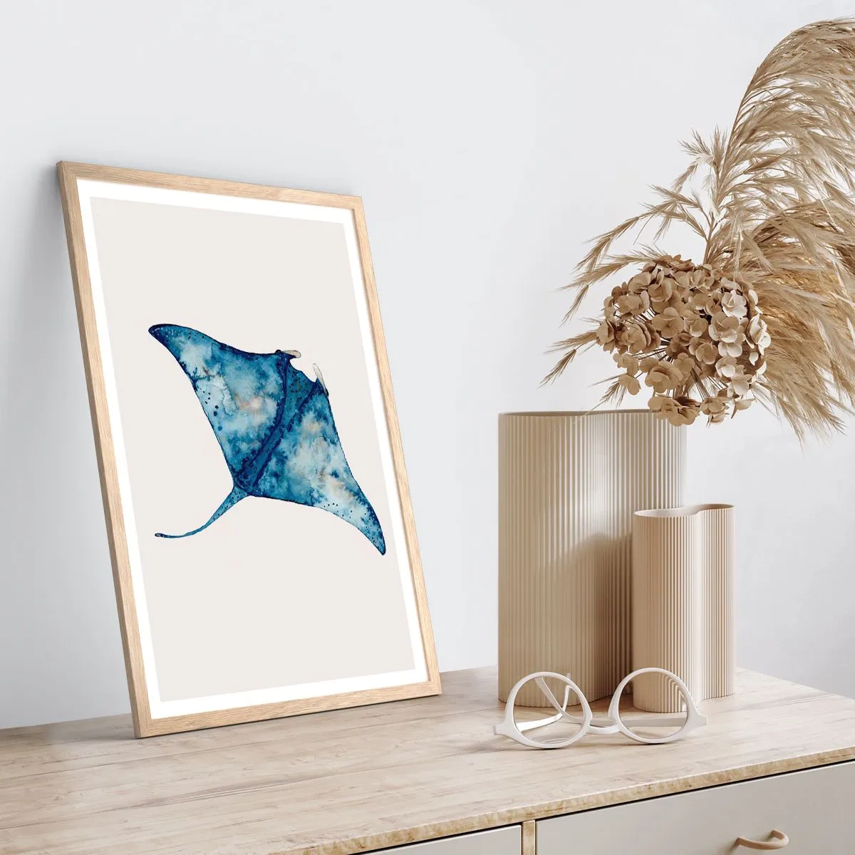 Póster en marco roble claro - La vida en azul - 30x40 cm