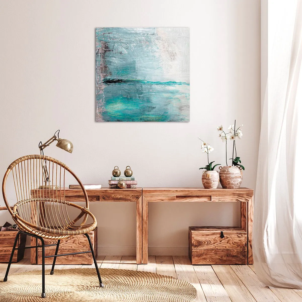 Cuadro sobre lienzo - Impresión de Imagen - Horizontalmente sobre el azul - 70x70 cm