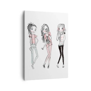 Cuadro sobre lienzo - Impresión de Imagen - Ilustración de chicas de moda en colores pastel. - 50x70cm - Es día de chicas - Decoración de pared moderna para salón y dormitorio ARTTOR