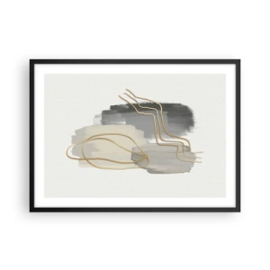 Póster en marco negro - Líneas doradas abstractas sobre un fondo gris - 70x50cm - Persistencia y movimiento - Decoración de pared moderna para salón y dormitorio ARTTOR