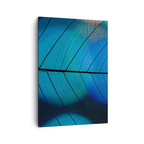 Cuadro sobre lienzo - Impresión de Imagen - Primer plano de una hoja azul con detalle de vena visible - 50x70cm - Construcción intrincada - Decoración de pared moderna para salón y dormitorio ARTTOR