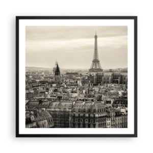 Póster en marco negro - Sobre los tejados de París - 60x60 cm