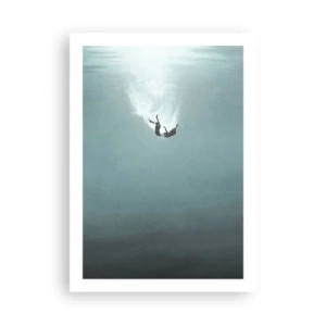 Póster - Silueta de un hombre cayendo a las profundidades del agua. - 50x70cm - En el abrazo del océano - Decoración de pared moderna para salón y dormitorio ARTTOR