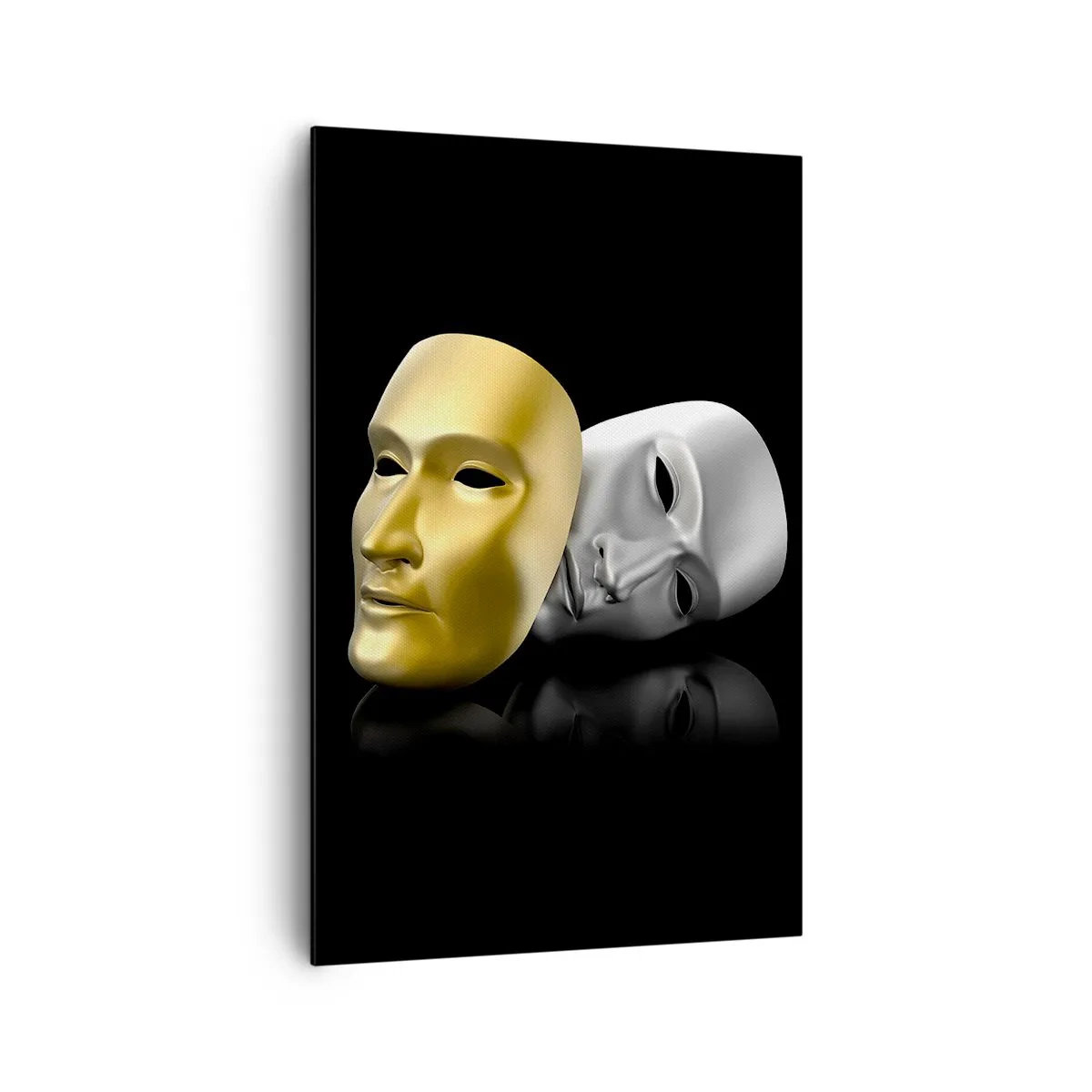 Cuadro sobre lienzo - Impresión de Imagen - Máscara de oro y plata sobre fondo negro. - 80x120cm - La vida es un teatro - Decoración de pared moderna para salón y dormitorio ARTTOR