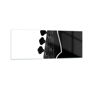 Cuadro sobre vidrio - Impresiones sobre Vidrio - Silueta en blanco y negro del clavijero de un bajo - 140x50cm - Silencio musical  - Decoración de pared moderna para salón y dormitorio ARTTOR
