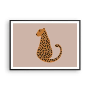Póster en marco negro - Un dibujo minimalista de una pantera sobre un fondo beige. - 100x70cm - El estampado de leopardo está de moda - Decoración de pared moderna para salón y dormitorio ARTTOR