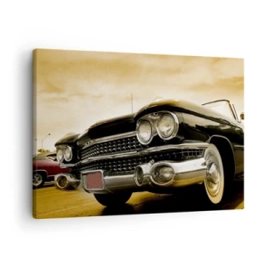 Cuadro sobre lienzo - Impresión de Imagen - Un coche vintage con aspecto retro y detalles cromados. - 70x50cm - Los clásicos nunca desaparecen - Decoración de pared moderna para salón y dormitorio ARTTOR