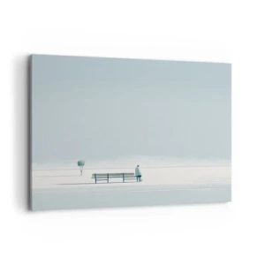 Cuadro sobre lienzo - Impresión de Imagen - Una persona sentada en un banco en un paisaje minimalista. - 100x70cm - Sí, estoy esperando - Decoración de pared moderna para salón y dormitorio ARTTOR