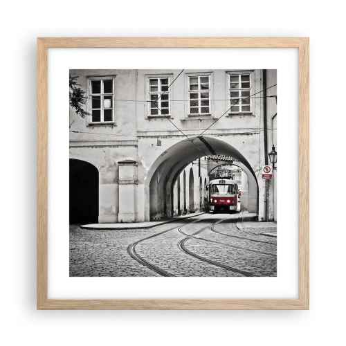 Póster en marco roble claro - A través del laberinto urbano - 40x40 cm