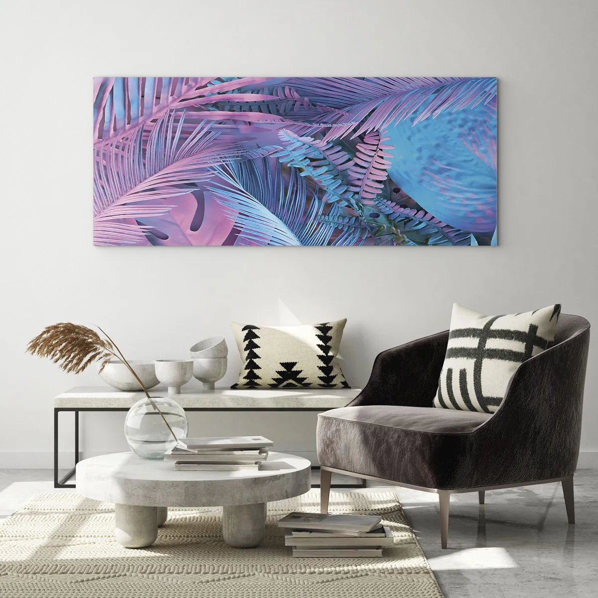 Cuadro sobre vidrio - Impresiones sobre Vidrio - Trópicos en rosa y azul - 100x40 cm