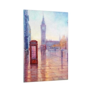Cuadro sobre vidrio - Impresiones sobre Vidrio - Calle de Londres con el Big Ben en un día lluvioso - 80x120cm - Un día de otoño en Londres - Decoración de pared moderna para salón y dormitorio ARTTOR
