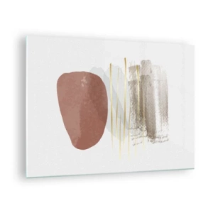 Cuadro sobre vidrio - Impresiones sobre Vidrio - Abstracción minimalista con formas beige y marrones. - 70x50cm - Una columnata abstracta - Decoración de pared moderna para salón y dormitorio ARTTOR