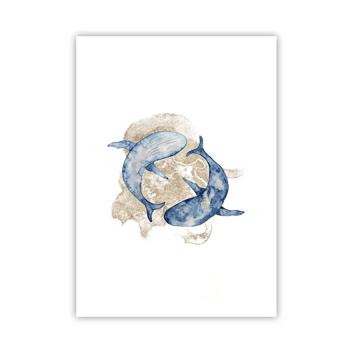 Póster - Una pintura abstracta de dos ballenas de aleta. - 50x70cm - ¿Amistad o amor? - Decoración de pared moderna para salón y dormitorio ARTTOR