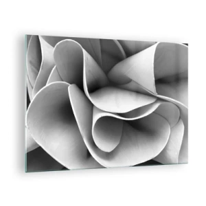Cuadro sobre vidrio - Impresiones sobre Vidrio - Primer plano en blanco y negro de formas espirales abstractas - 70x50cm - Sucede en el espacio - Decoración de pared moderna para salón y dormitorio ARTTOR