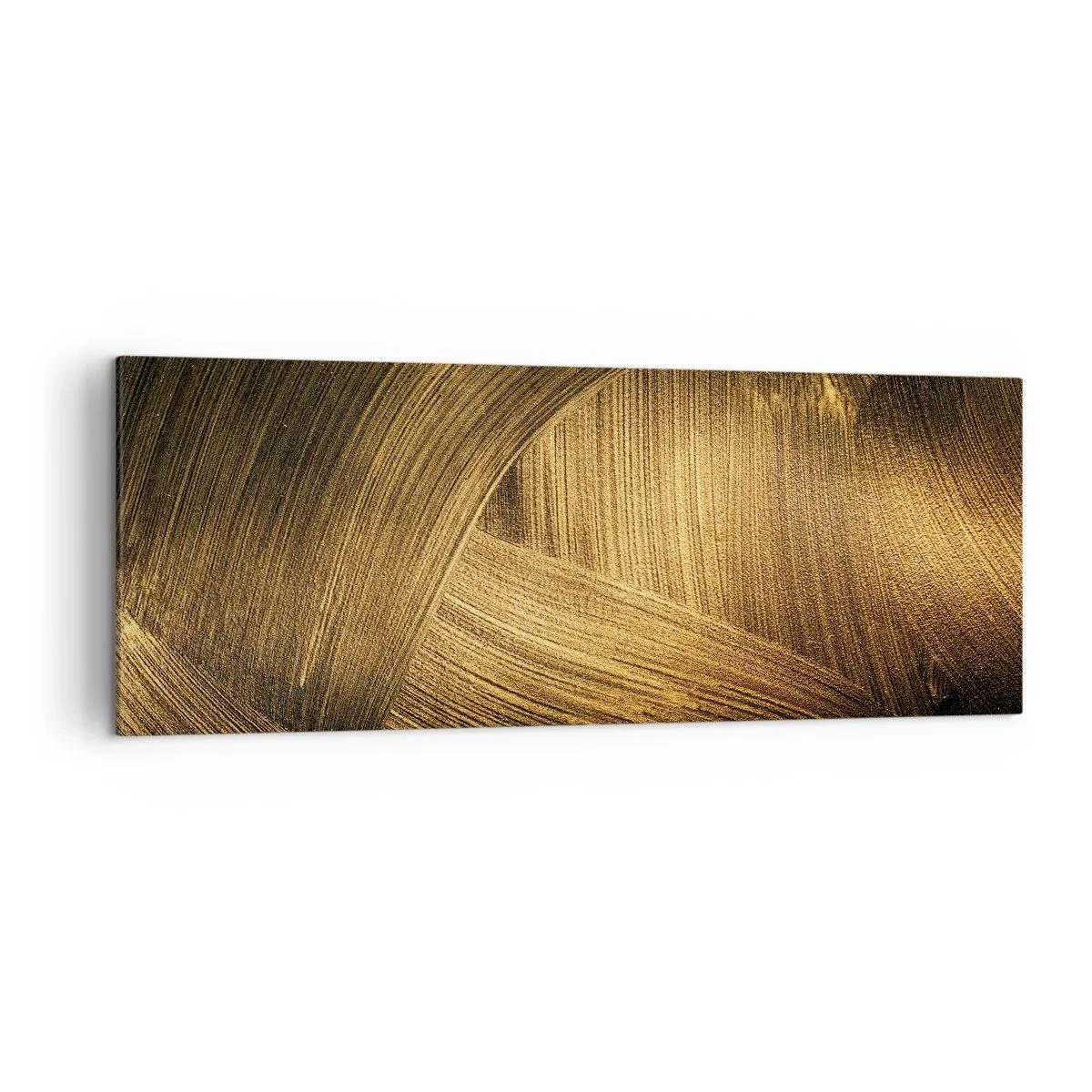 Cuadro sobre lienzo - Impresión de Imagen - Pinceladas abstractas doradas - 140x50cm - En un laberinto de oro - Decoración de pared moderna para salón y dormitorio ARTTOR