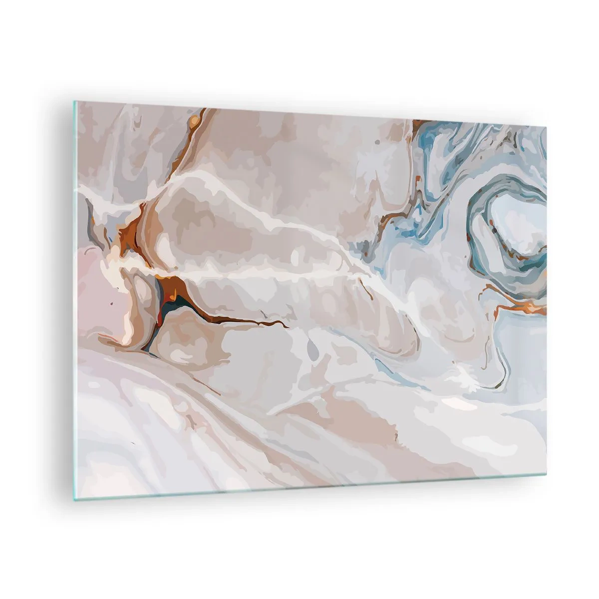 Cuadro sobre vidrio - Impresiones sobre Vidrio - Patrón artístico en tonos neutros con acentos de azul. - 70x50cm - El azul serpentea por el blanco - Decoración de pared moderna para salón y dormitorio ARTTOR