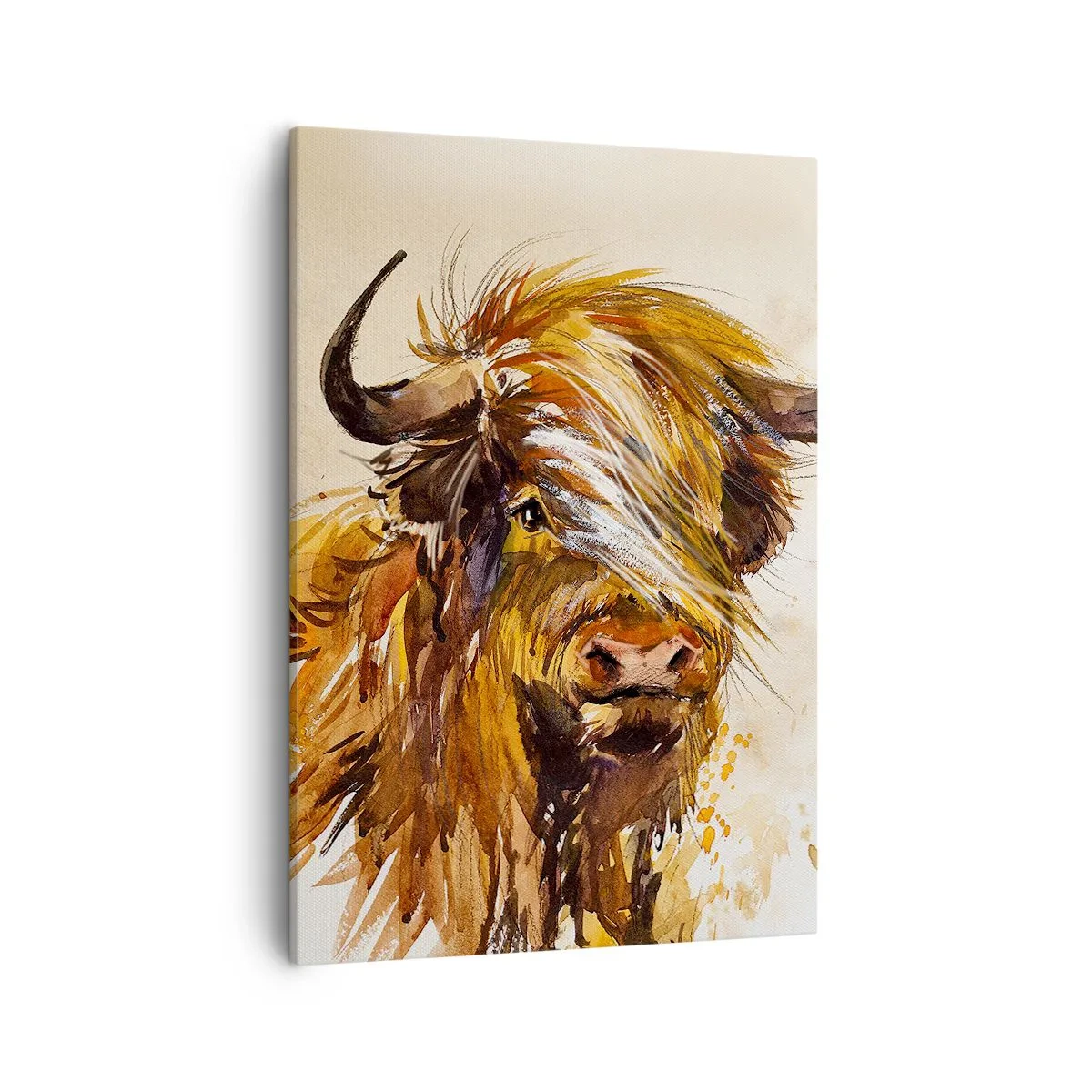 Cuadro sobre lienzo - Impresión de Imagen - Retrato de un toro en estilo artístico de acuarela. - 50x70cm - El orgullo del líder - Decoración de pared moderna para salón y dormitorio ARTTOR