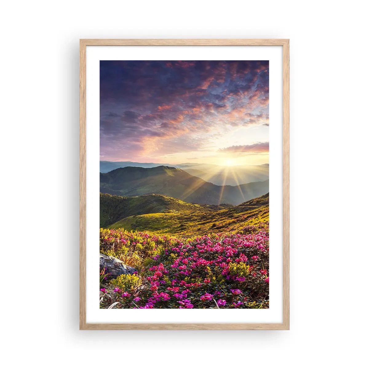 Póster en marco roble claro - La frescura de una mañana de montaña - 50x70 cm