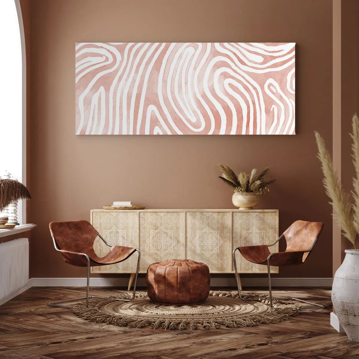 Cuadro sobre lienzo - Impresión de Imagen - Patrón abstracto en tonos rosa y blanco. - 120x50cm - En un laberinto de coral - Decoración de pared moderna para salón y dormitorio ARTTOR
