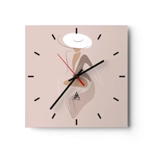 Reloj de pared - Reloj de vidrio - Silueta minimalista de una mujer con sombrero. - 30x30cm - Una auténtica dama - Decoración de pared moderna para salón y dormitorio ARTTOR