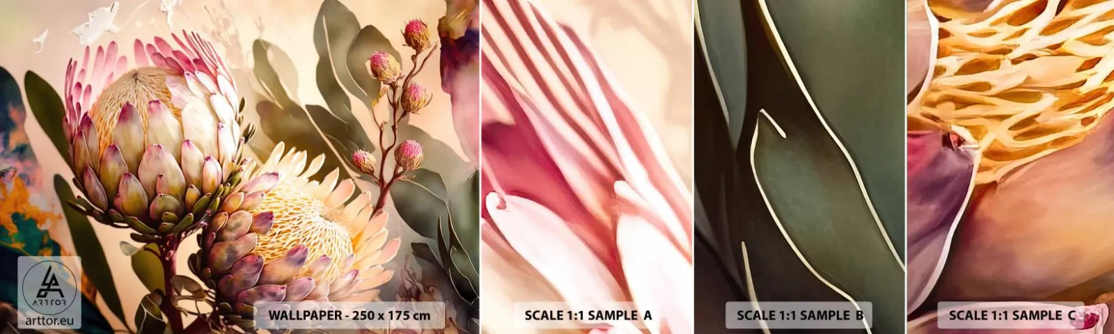 Muestra De Fotomural Standard Eco - Abrazados con ternura - flores, Plantas, Botánica - 100x30 cm