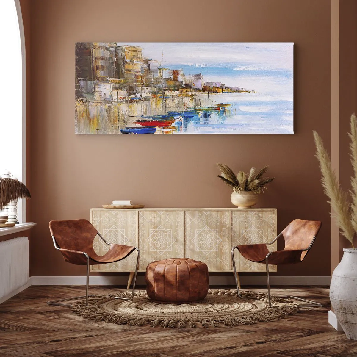 Cuadro sobre lienzo - Impresión de Imagen - Puerto urbano multicolor - 100x40 cm
