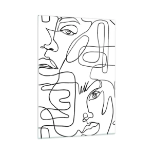 Cuadro sobre vidrio - Impresiones sobre Vidrio - Gráficos faciales de arte lineal en blanco y negro - 50x70cm - Entre emociones enredadas - Decoración de pared moderna para salón y dormitorio ARTTOR