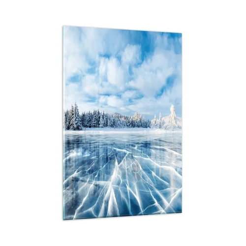 Cuadro sobre vidrio - Impresiones sobre Vidrio - Un lago congelado rodeado de un bosque cubierto de nieve. - 80x120cm - Vista deslumbrante y cristalina - Decoración de pared moderna para salón y dormitorio ARTTOR