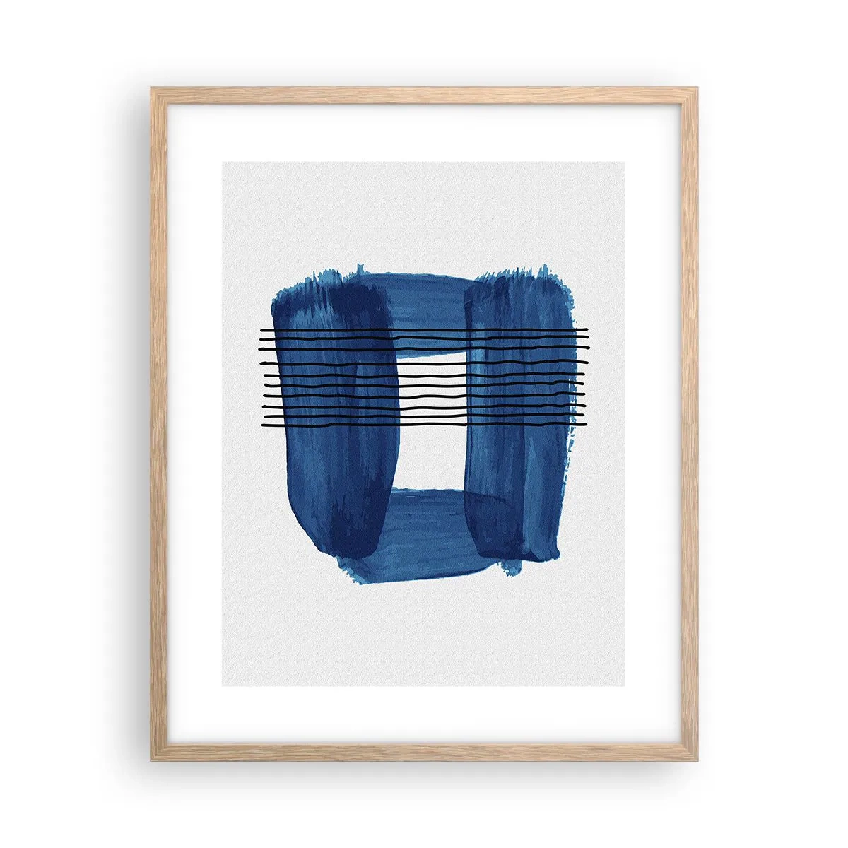 Póster en marco roble claro - Composición azul y negra - 40x50 cm