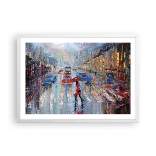 Póster en marco blanco - Una tarde de lluvia en la ciudad - 70x50 cm